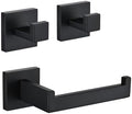 Toilet Paper Holder Set with 2 Square Robe Hooks, Matte Black by Unknown