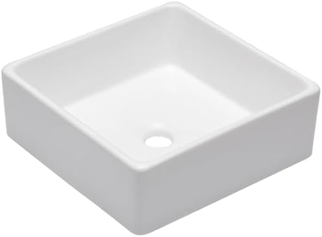 Logmey 15x15 Small Square White Vessel Sink, Smooth Glaze & Durable Porcelain - Image 2