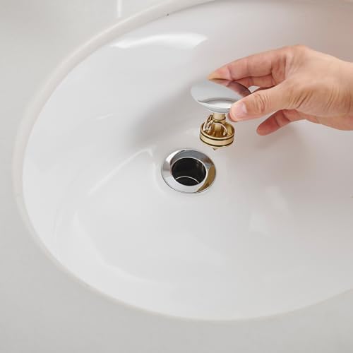 BWE Chrome Bathroom Sink Pop-Up Drain Stopper, No Overflow - Image 2