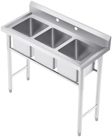 WILPREP NSF Stainless Steel 3 Compartment Commercial Sink 11x10x10 Inch Basins by Wilprep