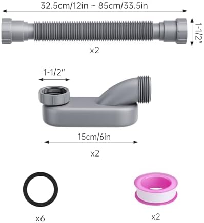 2 Pack Flexible Bathtub Drain Kit, 1-1/2 Inch Low Profile Flat P Trap, - Image 2