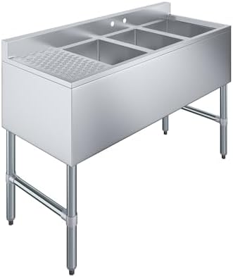 AmGood 48 in. x 18-3/4 in. Three Compartment Under Bar Sink by AmGood