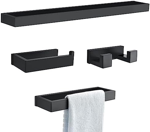 Black Towel Bar Set, 4-Pieces Bathroom Hardware Set Modern Bathroom Towel by TNOMS
