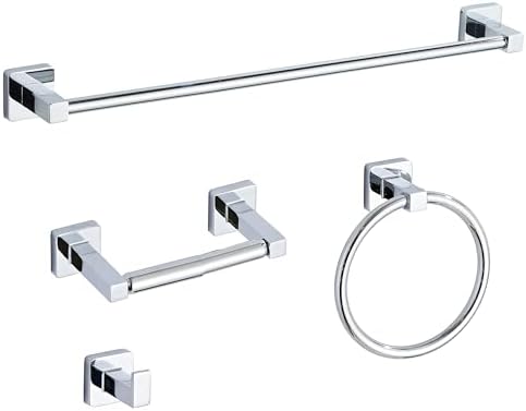 Chrome Bathroom Hardware Set 4 Pieces, Bathroom Accessories Set Stainless Steel by bluebyrne