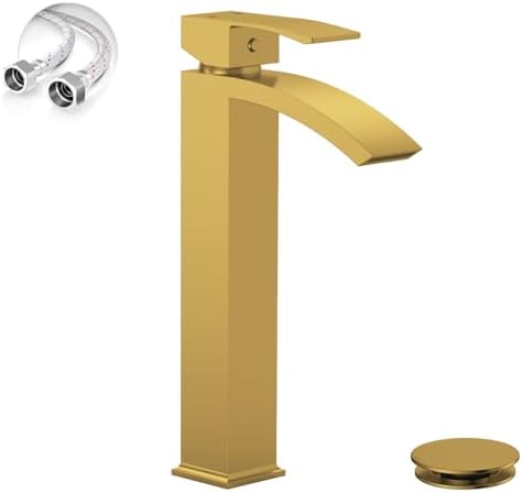 Brushed Gold Vessel Sink Faucet, Waterfall Bathroom Faucets by Greenspring