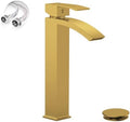 Brushed Gold Vessel Sink Faucet, Waterfall Bathroom Faucets by Greenspring