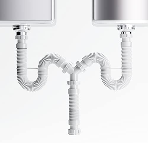 1 1/2" or 1 1/4" Double Bowl Sink Drain, Expandable & Flexible All-in-One by mucol