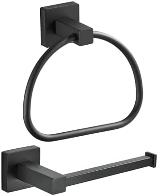 Leyden Black Toilet Paper Holder Towel Ring, Matte Bathroom Hand Towel Holder by Leyden
