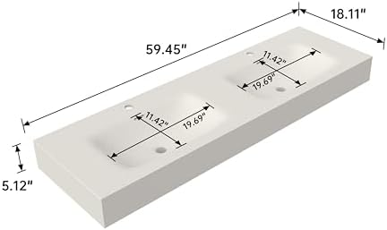 Wall Mount Double Bathroom Sink 59"L x 18"W x 5"H, Resin Stone Floating Sink - Image 7