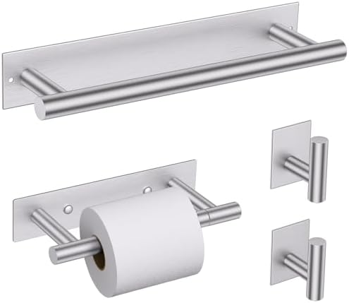 Lairuier Brushed Nickel Bathroom Hardware Set, Adhesive or Screw Wall Mount by LairuierBathroomHardwareSet