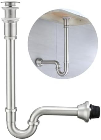 Brass P Trap with Pop Up Drain Stopper, U-Shape 1 1/4 Slip Joint Extension Tub by SEABEFORE