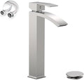 Brushed Nickel Vessel Sink Faucet, Waterfall Bathroom Faucets by Greenspring