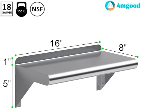 AmGood 16" Long X 8" Deep Stainless Steel Wall Shelf | NSF Certified | - Image 3