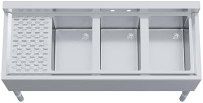 AmGood 48 in. x 18-3/4 in. Three Compartment Under Bar Sink - Image 5