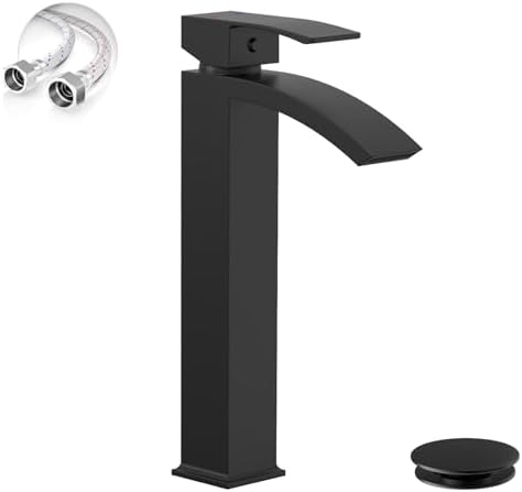 Matte Black Vessel Sink Faucet, Waterfall Bathroom Faucets by Greenspring