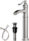 Vessel Sink Faucet Tall Bathroom Faucets Waterfall Brushed Nickel Brass by Homevacious