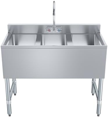 AmGood 38 in. x 19 in. Three Bowl Commercial Underbar Sink - Image 2