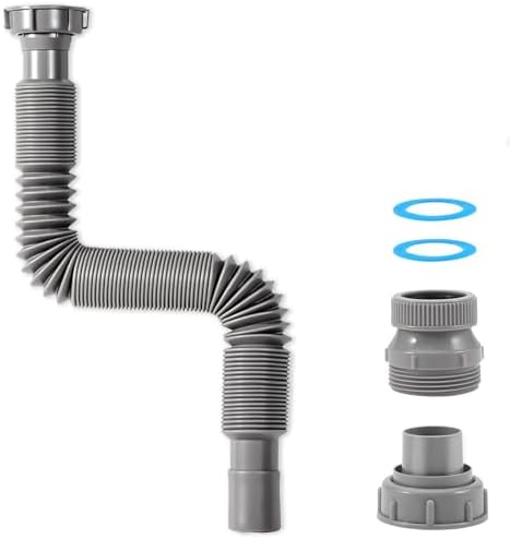 1 1/2" Flexible Drain Hose, Extendable Flexible Sink Drain Hose P-Trap by QruiLanTu