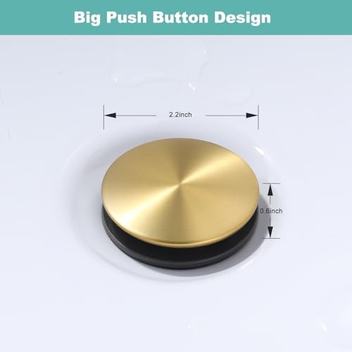 Bathroom Sink Drain Without Overflow, ARCORA Brushed Gold Pop Up Drain - Image 6