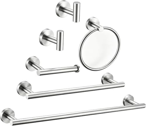 6 Pieces Brushed Nickel Bathroom Hardware Accessories Set Hand Towel Ring by Meetuniquestylesandneeds