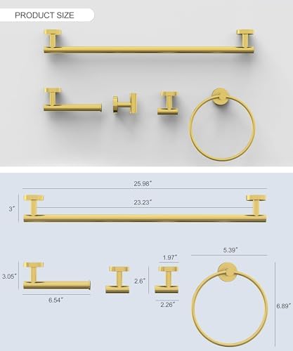 5 Pcs Brushed Gold Bathroom Accessories Hardware Set SUS304 Stainless Steel - Image 6