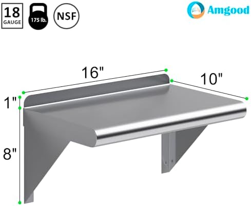 AmGood 10 in. x 16 in. Stainless Steel Wall Mount Shelf - Image 3