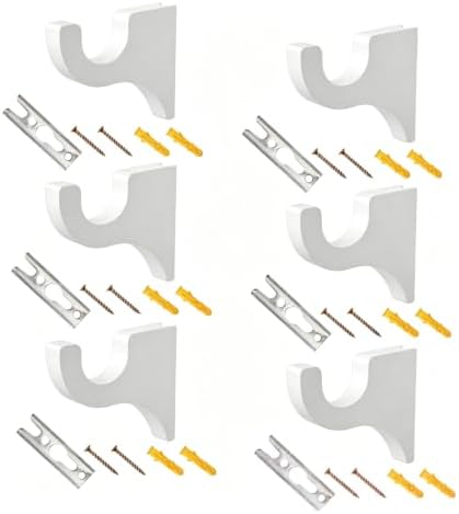 6 Pack White Curtain Hooks for Wall, Wooden Shower Rod Holder by Unknown
