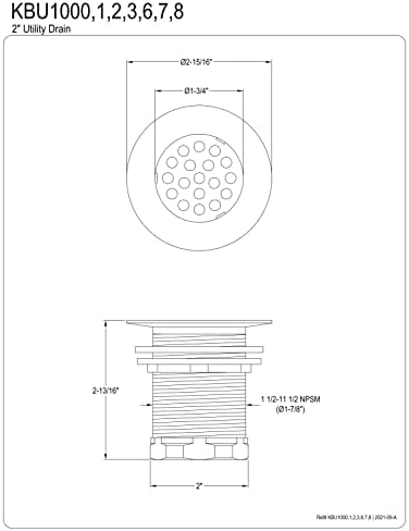 Kingston KBU1002 2" Brass Grid Bar/Utility Sink Drain, Polished Brass - Image 2