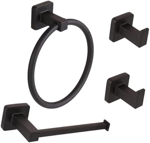 4-Piece Black Bathroom Hardware Set, Include Toilet Paper Holder, Hand Towel by Ntipox
