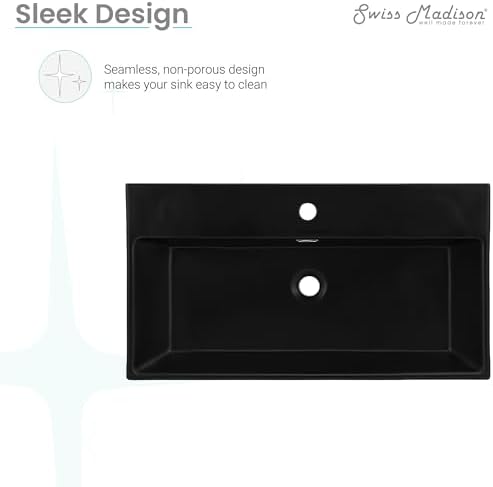 Swiss Madison Claire 30” Rectangle Wall-Mount Bathroom Sink in Matte Black - Image 5
