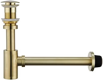 Brass P Trap with Bathroom Sink Stopper : 1-1/4 Sink Drain Round Bottle Trap by Heixutas
