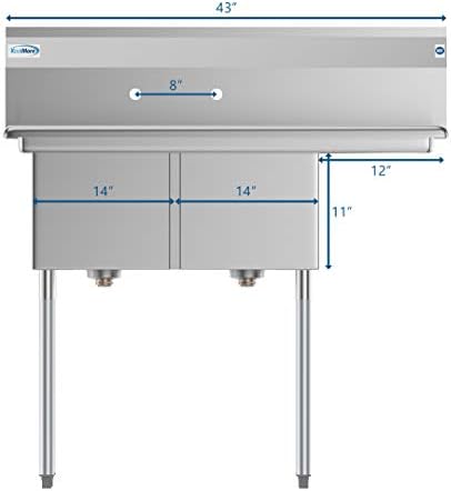 KoolMore 2 Compartment Stainless Steel NSF Commercial Kitchen Prep & Utility - Image 4