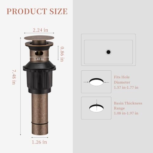 5/8 Inch Bathroom Faucet Vessel Vanity Sink Pop Up Drain Assembly Stopper - Image 2