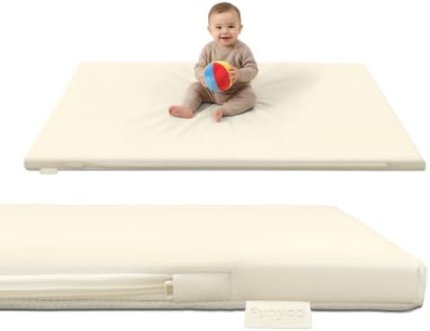 Vegan Leather Baby Play Mat, 50x50 Thick Cushioned Waterproof Playpen Mat by Funyoo