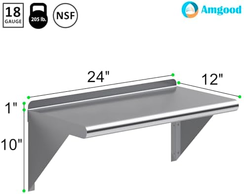 AmGood 12 in. x 24 in. Stainless Steel Wall Mount Shelf - Image 3