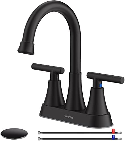 Matte Black Bathroom Faucet, Hurran 4 inch Centerset 2-Handle Lead-Free by Hurran