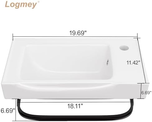 Logmey 19 Inch Wall Mount Bathroom Sink 19.69"x11.42" Rectangule Floating Sinks - Image 4