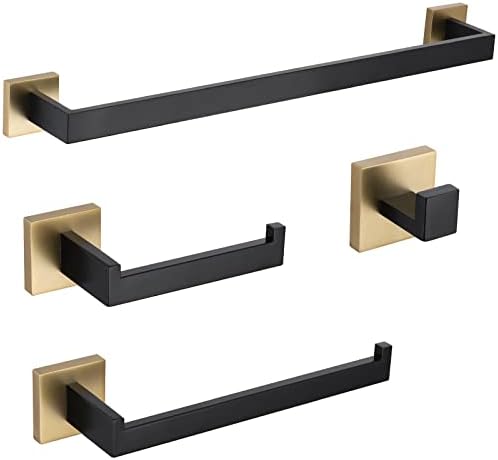 TURS 4-Piece Bathroom Hardware Set Black and Brushed Gold Towel Bar Holder Set by TURS