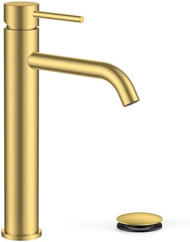 FORIOUS Vessel Tall Bathroom Faucet 1 Hole Brushed Gold Single Handle by FORIOUS