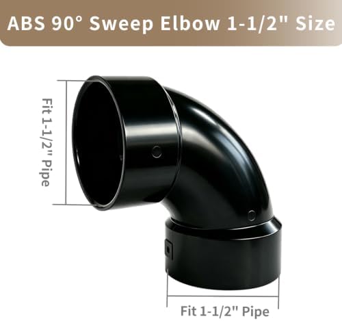 LESSO 2PCS 1 1/2" 90 Degree Sweep Elbow, ABS DWV Pipe Fitting - Image 3