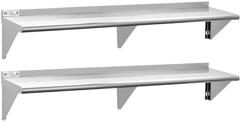 Hally Stainless Steel Shelf 2 Pack Wall Mounted Metal Shelves 12"x72" NSF by HallySinksTablesH