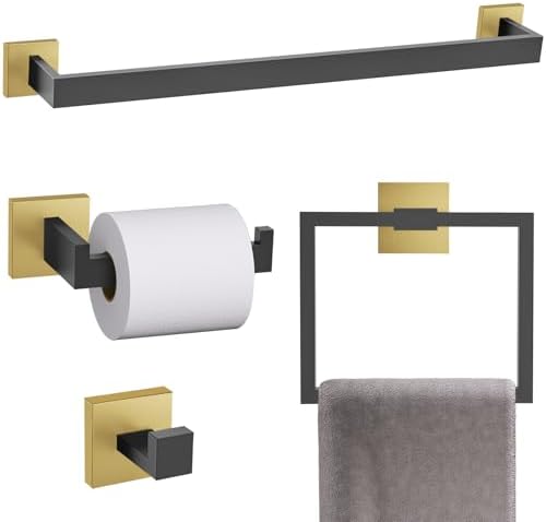 TURS 5-Piece Bathroom Hardware Set Matte Black and Gold Towel Bar Set Bath by TURS