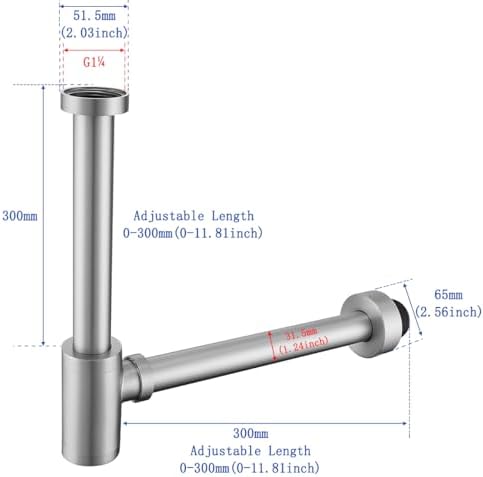 Basin Bottle Trap Brushed Nickel Sink Bathroom Waste Pipe 1-1/4 inch Slip Inlet - Image 2