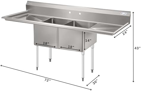 KoolMore 72 in. 18-Gauge 2-Compartment Commercial Sink - Image 3