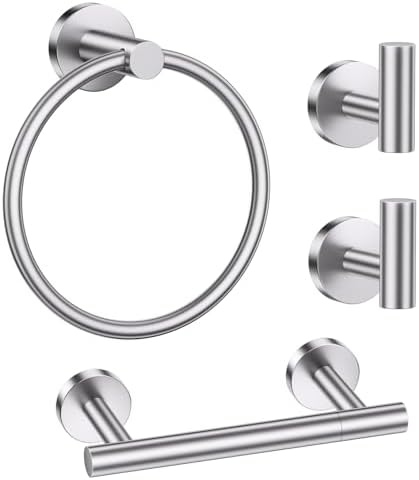 Brushed Nickel Bathroom Hardware Set, Toilet Paper Holder, Towel Ring Hooks by LairuierBathroomHardwareSet