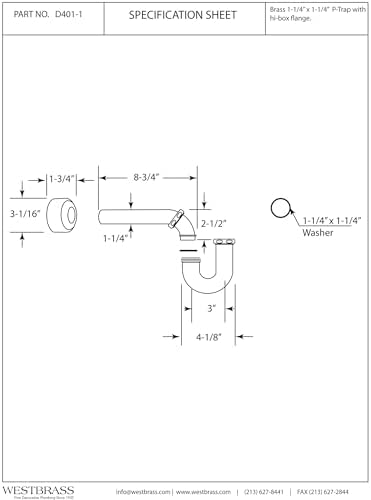 Westbrass D401-1-01 1-1/4" 17 ga. Brass P-Trap - Image 3