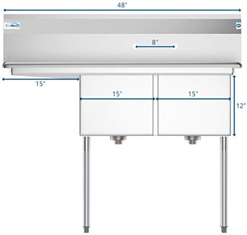 KoolMore 2 Compartment Stainless Steel NSF Commercial Kitchen Prep & Utility - Image 5