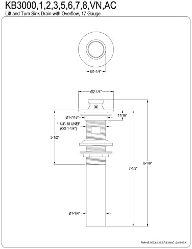 Kingston Brass KB3001 Fauceture Lift and Turn Sink Drain - Image 3