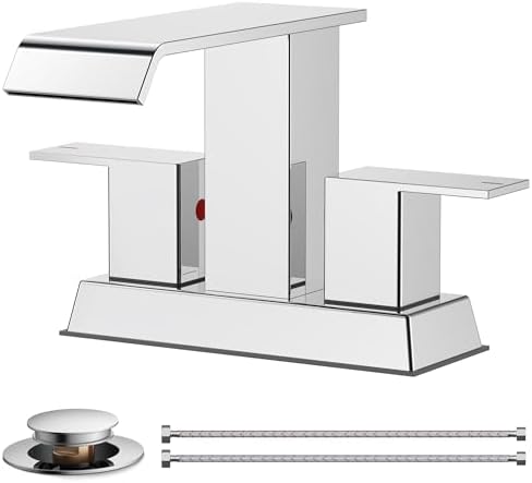 FORIOUS Waterfall Bathroom Faucets 3 Hole 4 Inch Centerset Sink Chrome by FORIOUS