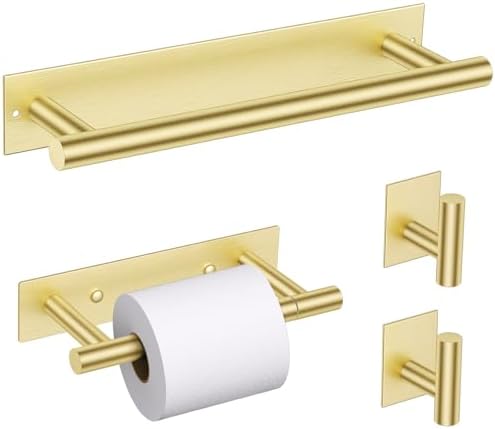 Lairuier Brushed Gold Bathroom Hardware Set, Adhesive or Screw Wall Mounted by LairuierBathroomHardwareSet